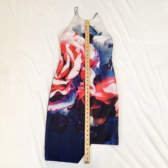 Nicholas red white blue floral fitted silk asymmetrical mini dress needs repair - Picture 5 of 10